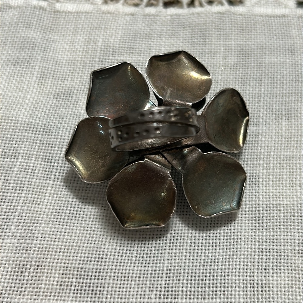 Vintage Sterling Silver 6k Thailand HUGE Rose Flower Adjustable Ring - Picture 12 of 16